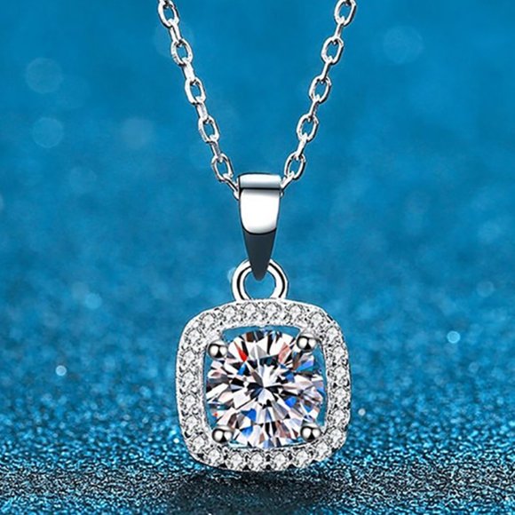 Jewelry - Certified 5ct. t.w. Moissanite Diamond Square Halo Necklace NEW